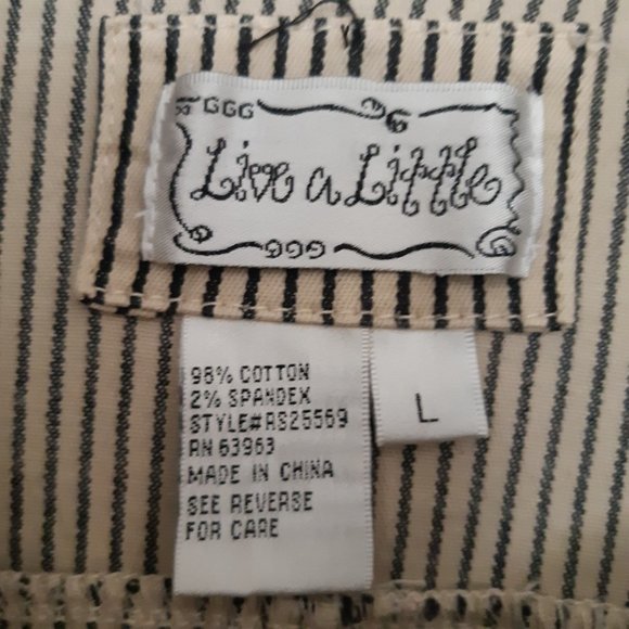 Live a Little Khaki Beige and Navy Pinstripe Stretch Jean Jacket with Pockets - Picture 2 of 10